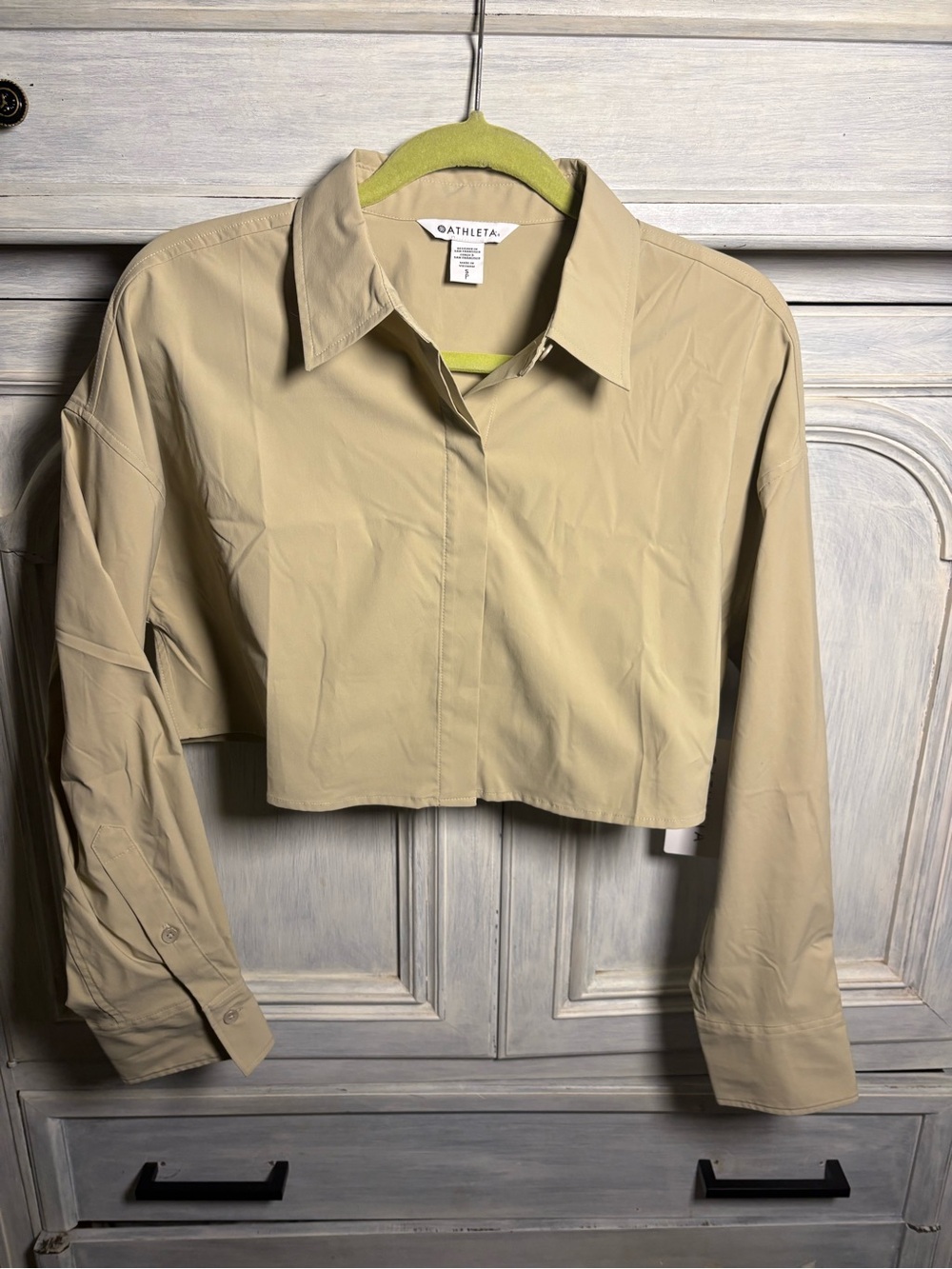 Athleta Midday Ultra Cropped Khaki Button Down Preppy Academia Everyday Boxy - Picture 4 of 9